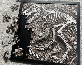 64-Piece T-Rex Fossil Jigsaw Puzzle - 3D Printed Tyrannosaurus Skeleton Relief Puzzle - Dinosaur Puzzle Paleontology Display Gift - Desk Toy
