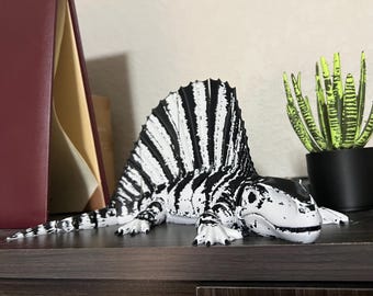 Large 12” Articulated Dimetrodon Toy - 3D Printed Flexi Prehistoric Reptile Model - Poseable Dinosaur Fidget Figure - Dimetrodon Display Art