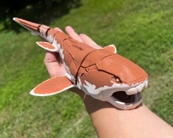 Large 12” Articulated Dunkleosteus Toy - Armored Prehistoric Fish Fidget Figure - 3D Printed Devonian Fish Flexi - Dunkleosteus Display Art