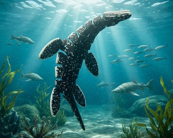 Articulated Pliosaur Figure – 3D Printed Flexible Marine Reptile, Poseable Sea Dinosaur Toy Model