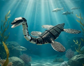Articulated Plesiosaurus Toy - 3D Printed Sea Reptile Fidget Figure - Prehistoric Marine Animal Collectable Model