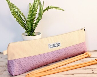 Long knitting needle storage case, pale lavender knitting needles organiser pouch, pink knitting needle pouch, knitting gift, Knitting bag