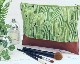 Large cactus make up bag, cactus pattern cosmetics bag, modern plants and leaves travel case, make up organiser, Coralie Green gifts UK