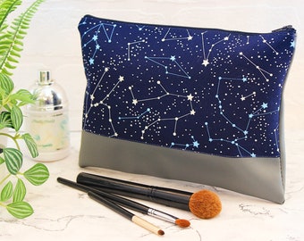 Star constellation make up bag, space themed cosmetics bag, stars fabric travel case, zodiac fabric make up organiser, handmade gifts UK