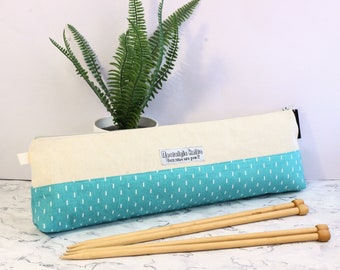 Turquoise knitting needle storage case, modern knitting needles pouch, storage for extra long knitting needles, handmade gift for knitters