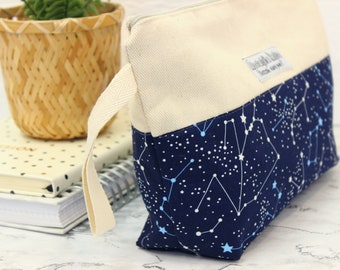 Star constellation zipped knitting and crochet project bag, medium knitting storage pouch by Nostalgia Knits, gift for knitter, travel bag
