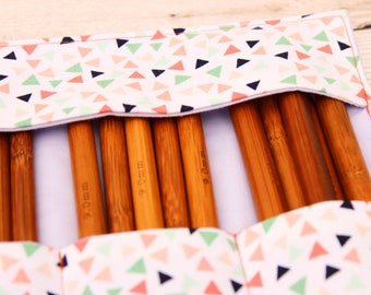 Modern DPN roll, double point knitting needle roll, geometric triangles knitting needle organiser , DPN needle case, 2- 10mm, UK gift shop