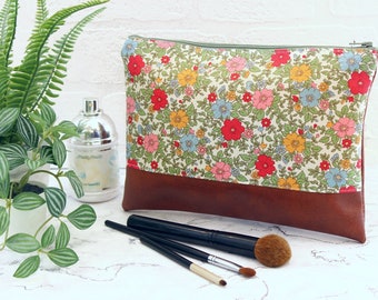 Large floral make up bag, botanical pattern cosmetics bag, modern plants and leaves travel case, make up organiser, Coralie Green gifts UK