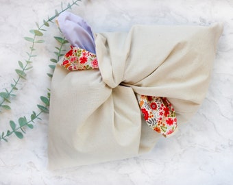 Floral cotton bento bag, Japanese knot bag, large floral knitting bag, knitting project bag, handmade gift by Nostalgia Knits UK,