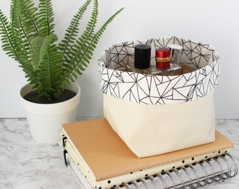 Fabric basket, geometric cotton canvas storage basket, make up organiser, small fabric basket, modern home decor, bathroom storage, UK