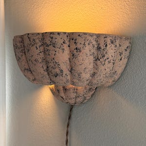 Southwestern Dusty Rose Plaster Wall Light Sconce | Woven Cord Plug-In Lamp