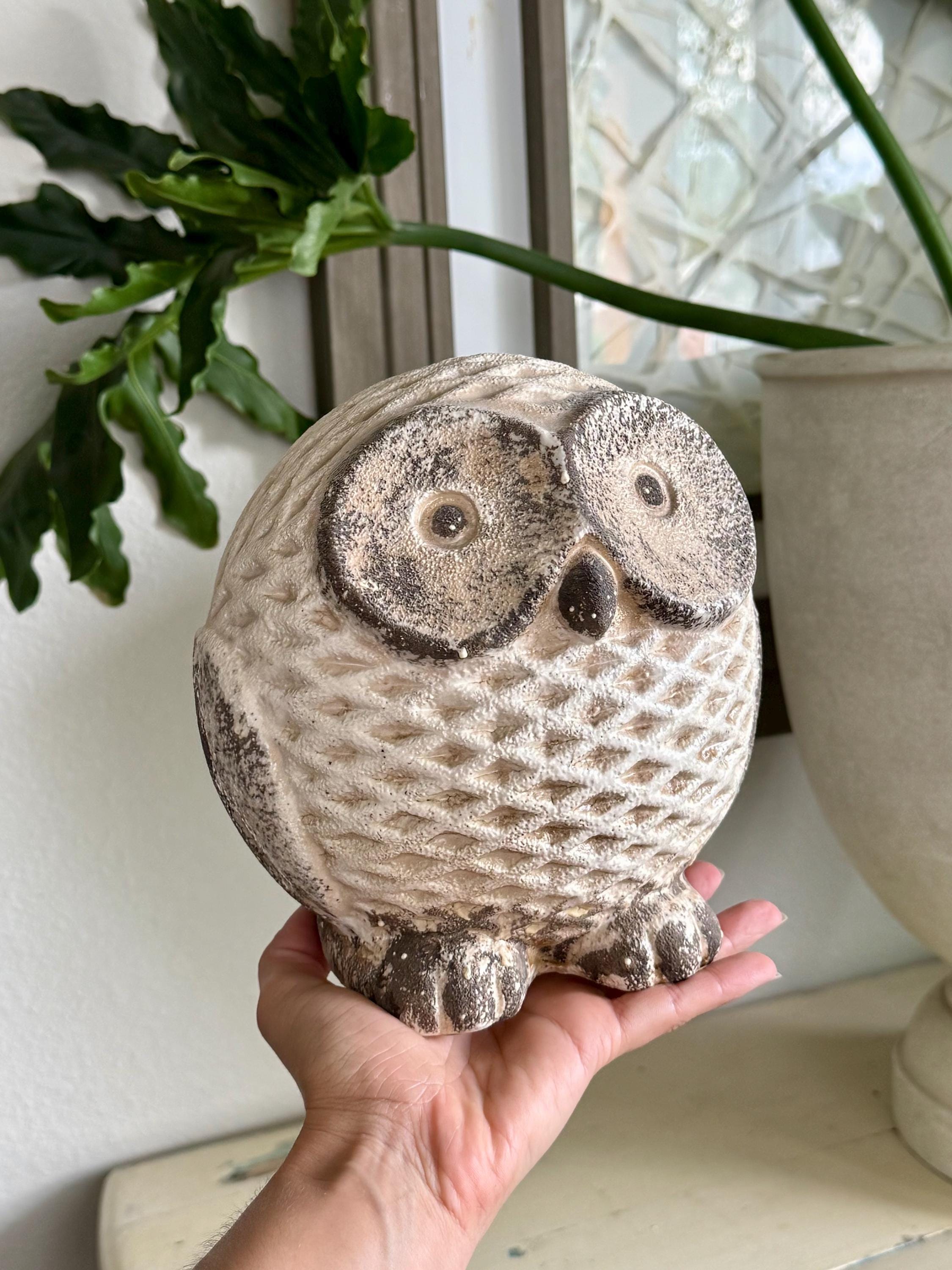 Vintage Cermaic White Owl Statue | Rustic Bird Garden & Home Decor