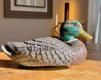 Vintage Mallard Duck Hunting Decoy | Rustic Waterfowl Display Mount | Cabin Lodge Decor