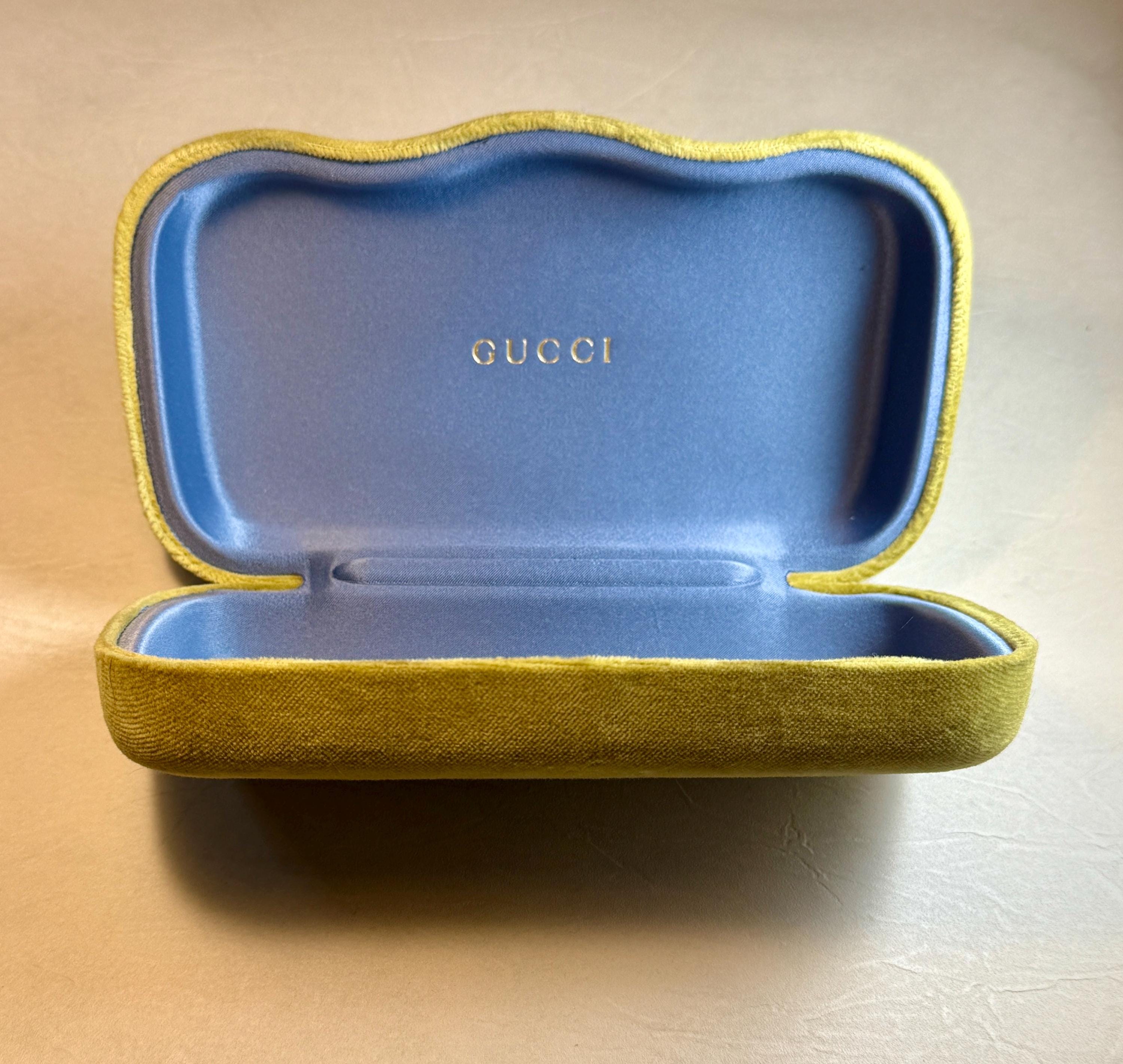 Gucci Unisex Sunglasses Case Glasses Leather Gold Bronze Velvet Interior GG Logo Gucci Sunglass Case - Etsy main image 3