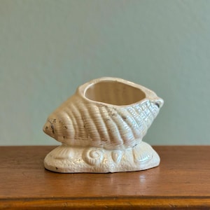 Vintage Pearly Ceramic Sea Shell Planter | Iridescent White Conch | Ocean & Coastal Home Decor