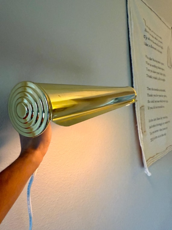 Vintage 1960s Brass Art Light, Lacquered Rose Gold Plug-in Wall Lamp