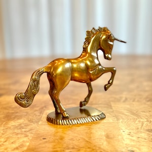 Fairytale Brass Vintage Unicorn Statue | Mystical Gold Creatire Figurine
