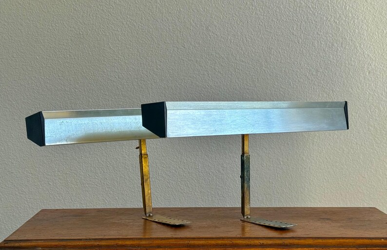 Vintage 1960s Brass Art Light, Lacquered Rose Gold Plug-in Wall Lamp 2 Art Lamp Set