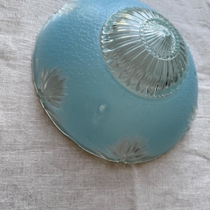 Vintage Art Deco Blue & Clear Glass Ceiling Light Shade – Floral Pressed Glass