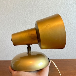Vintage 1960s Gold Sconce | Mid Century Metal Wall Lamp, Adjustable Head (Plug-In)