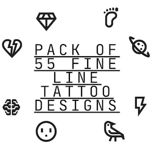 55 Minimalist Tattoo Designs – Fine Line Flash Pack | Micro Tattoos SVG PNG PDF | Digital Tattoo Sheet for Artists & Inspiration