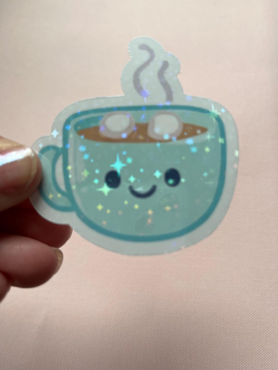 Kawaii Winter Cozy Hot Cocoa Sticker (holographic Starburst Option ...