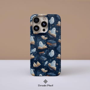 Ghost Bookish Phone Case, Dark Halloween aesthetic design, Compatible with various iPhone, Samsung Galaxy, and Google Pixel models