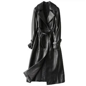 Women’s Handmade Winter Long Coat Real Lambskin Black Leather Trench Coat