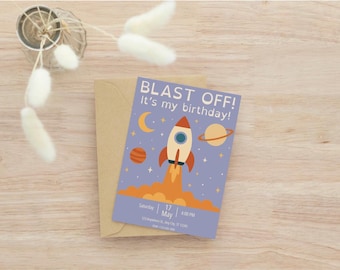 Rocketship Birthday Invitation: Space Theme, Editable Template (Digital Download)
