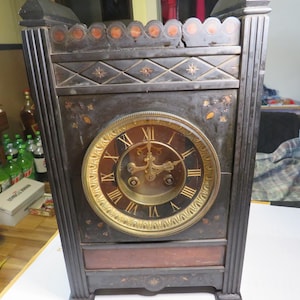 Antique Ornate Blackstone Mantel Clock with Key & Pendulum Not Working