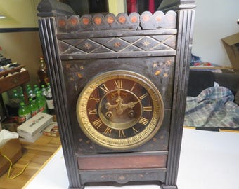 Antique Ornate Blackstone Mantel Clock with Key & Pendulum Not Working
