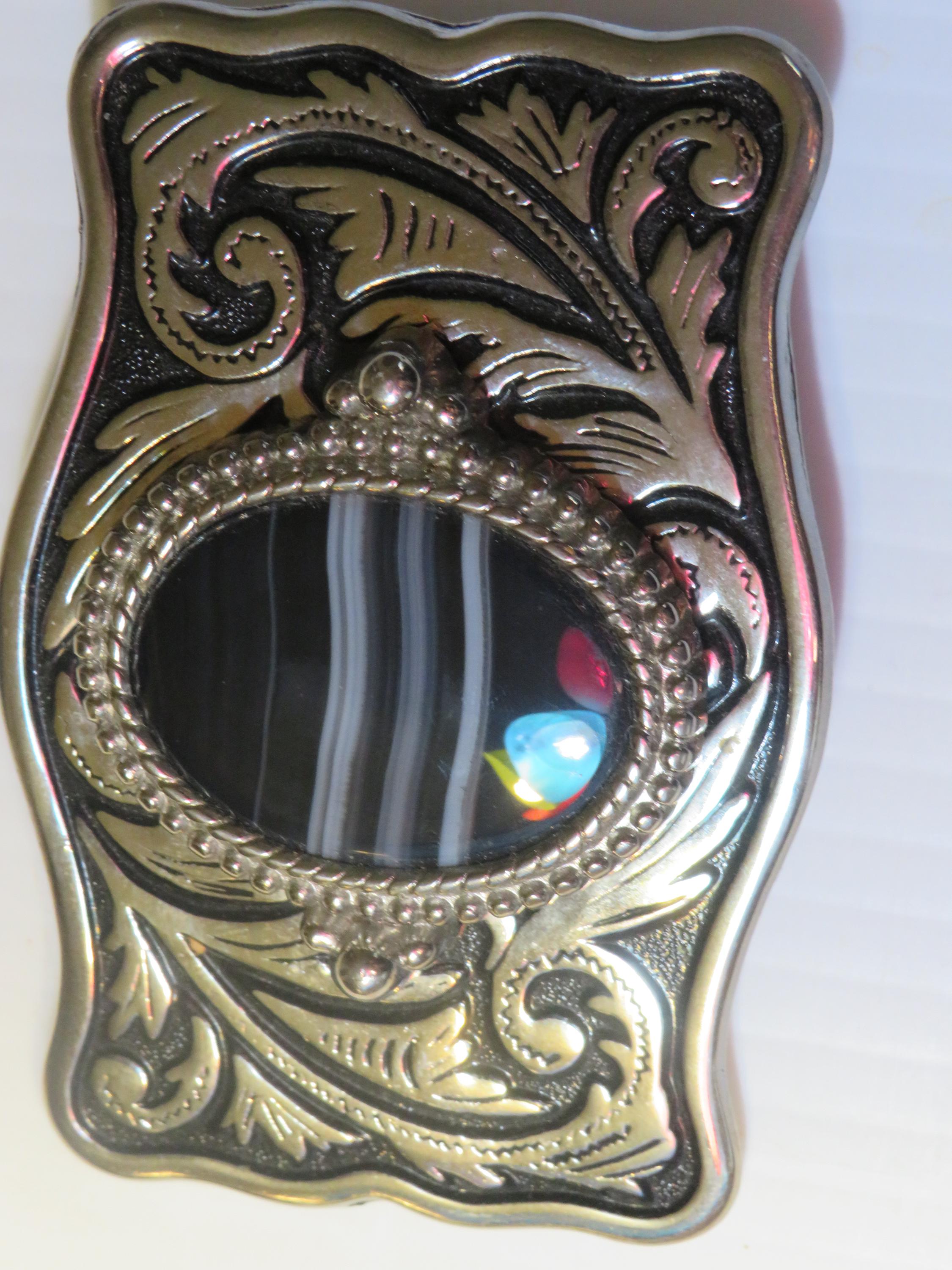 #23 Vintage western Oval Black Agate Stone Buckle Shyanne Women main image 3