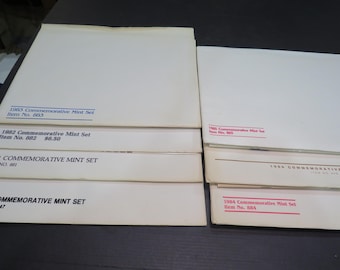 7 US Commemorative Mint Stamp Sets 1980 Thru 1986 15, 18, 20 & 22 Cent Stamps