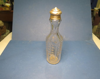 Antique Cut/Pressed Glass Vanity Bottle W/Shaker Top Sterling? 6" Tall