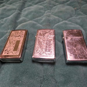 3 Vintage Thin Zippo Cigarette Lighters Working Condition