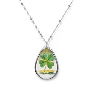 Tear Drop Necklace, Lucky Clover Pendant Jewelry, Four Leaf Clover, Luck of the Irish, Rainy Day Lucky Clover, Gift for Clover Lovers