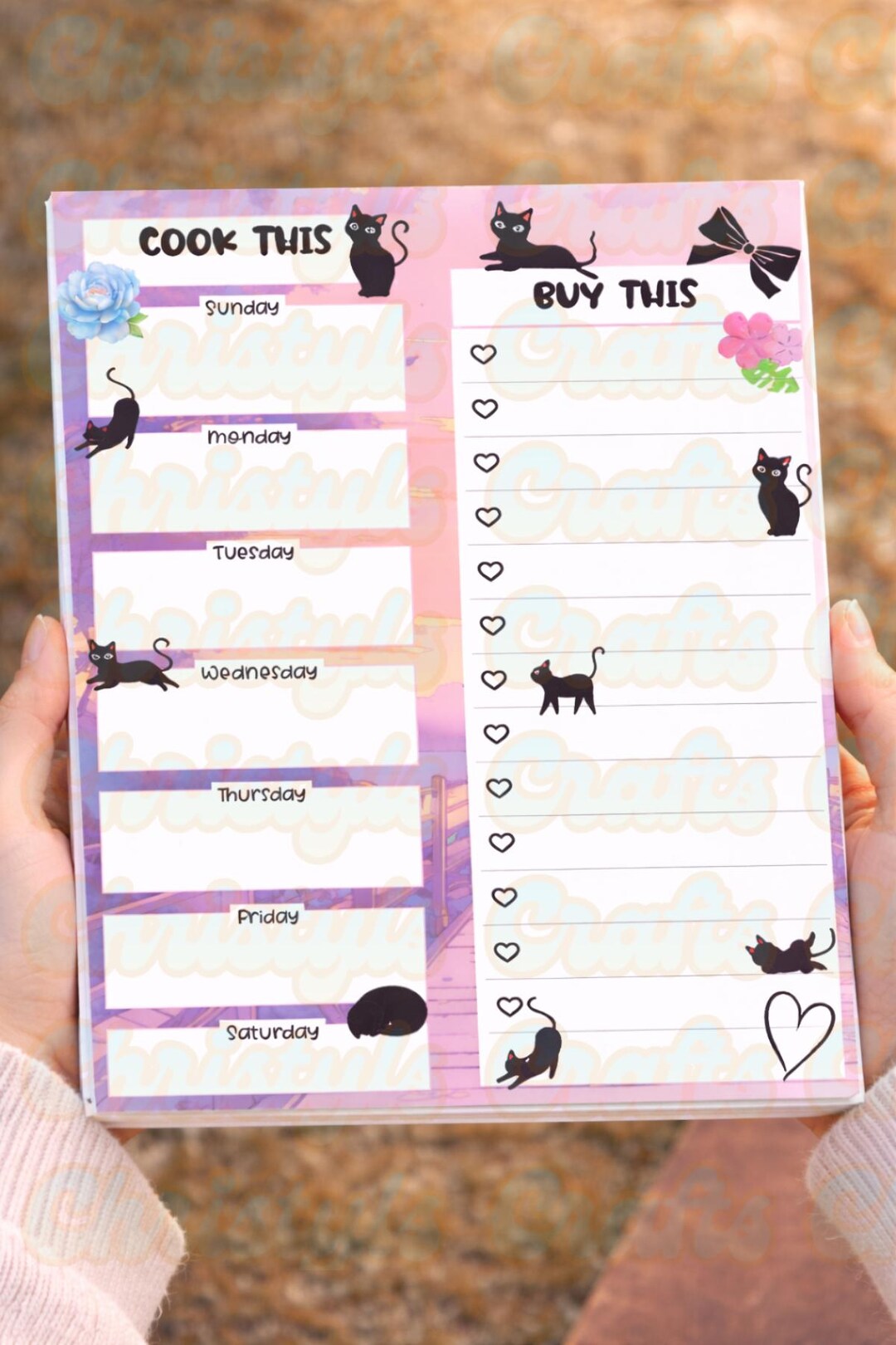 Weekly Meal Planner Notepad With Cats | Kitchen Grocery List Pad - Etsy
