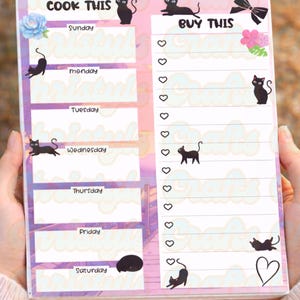 Weekly Meal Planner Notepad With Cats | Kitchen Grocery List Pad - Etsy