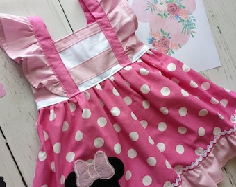 Girls Minnie Mouse Twirl Dress, Pink Polkadot Minnie Mouse Dress inspired by Minnie Mouse, Everyday princess, sizes 12/18m, 2T-8 girls