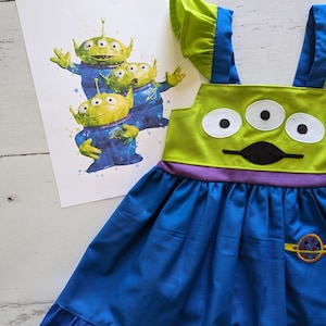 Girls Alien Twirl Dress, Pizza Planet Green Alien Dress inspired by Toy Story, Everyday character dress up, sizes 12/18m, 2T-8girls