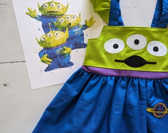 Girls Alien Twirl Dress, Pizza Planet Green Alien Dress inspired by Toy Story, Everyday charcter dress up, sizes 12/18m, 2T-8girls