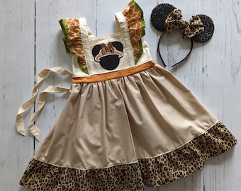 Girls Safari Minnie Mouse Twirl Dress, Safari Minnie Dress inspired with animal prints, Everyday princess dress, sizes 12/18m, 2T-8 girls