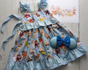 The 7 Dwarfs Themed twirl dress,  Inspired by Snow White and the seven dwarfs , girls everyday princess dress sizes 12/18m, 2T-8 girls