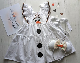 Girls Olaf Twirl Dress, Olaf inspired dress by Frozen, snowman dress, Everyday princess dress up sizes 12/18m, 2T-8 girls