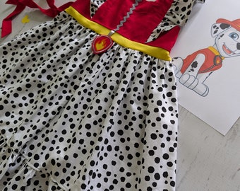 Fire Rescue Dog Inspired Girls Dress, Firefighter Pup Outfit, Handmade Size 3