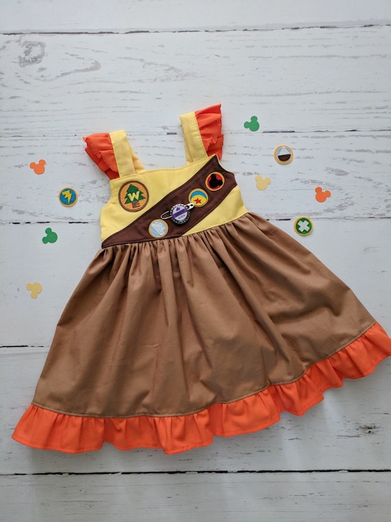 Girls Wilderness Explorer Dress, Up Inspired Russell Costume, Handmade Sizes 12/18m-8