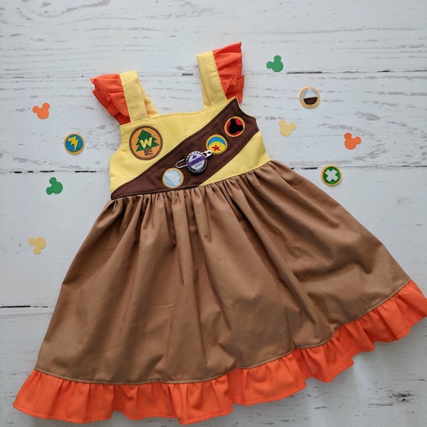 Girls Wilderness Explorer Twirl Dress, Up inspired dress, Everyday Princess Russell Wilderness Explorer dress, sizes 12/18m, 2-8 girls