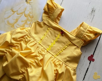 Girls Belle Inspired Dress, Beauty and the Beast, Handmade Dress-Up, Handmade Sizes 12/18m-8