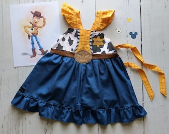 Girls Woody Inspired Twirl Dress, Cowboy Costume, Toy Story Character, Handmade Sizes 12/18m-8