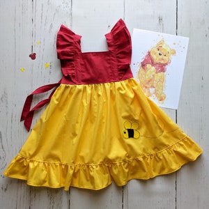 Girls Winnie the Pooh Twirl Dress, Pooh Everyday Character Dress inspired by Pooh Bear, sizes 12/18m, 2T-8 girls